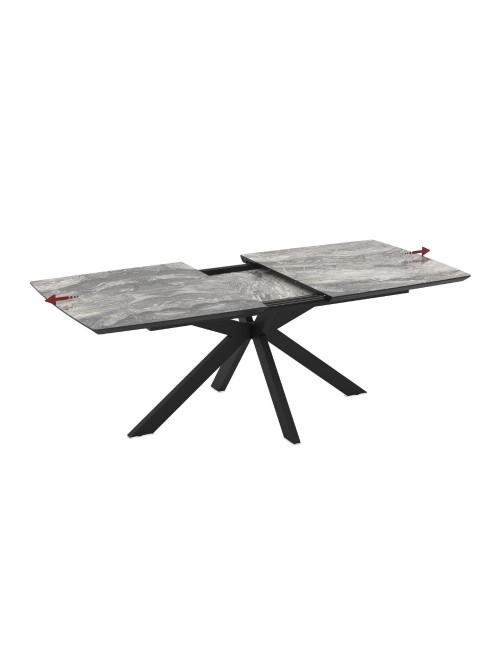 Tavolo allungabile Verano piano effetto marmo arabesque nero e base nera 180/240x100x76H