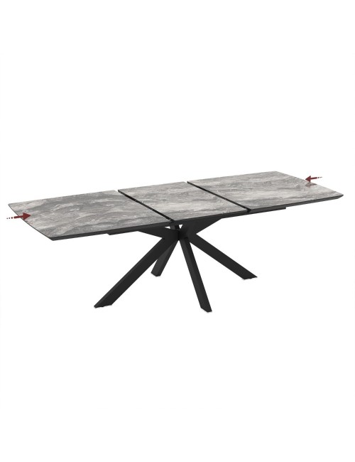 Tavolo allungabile Verano piano effetto marmo arabesque nero e base nera 180/240x100x76H