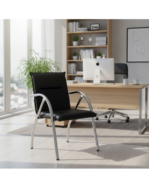 Sedia ufficio Karisma in ecopelle nera con base cromata