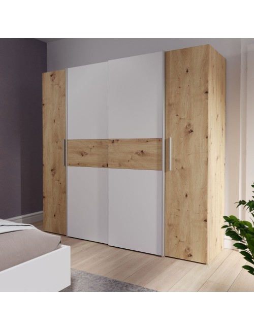 Armadio Teodoro 4 ante rovere e bianco con ante scorrevoli e battenti 200x61x190H