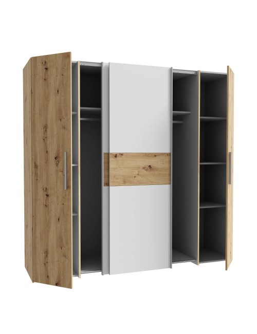 Armadio Teodoro 4 ante rovere e bianco con ante scorrevoli e battenti 200x61x190H