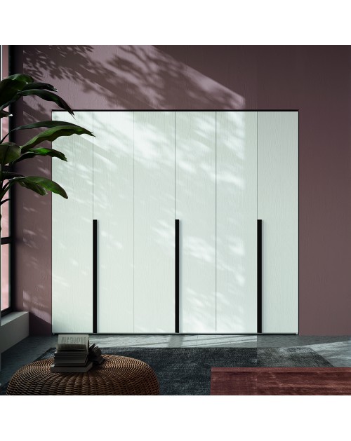 Armadio 6 ante battenti bianco portland e maniglie nero opaco Coco 276x60,3x250h