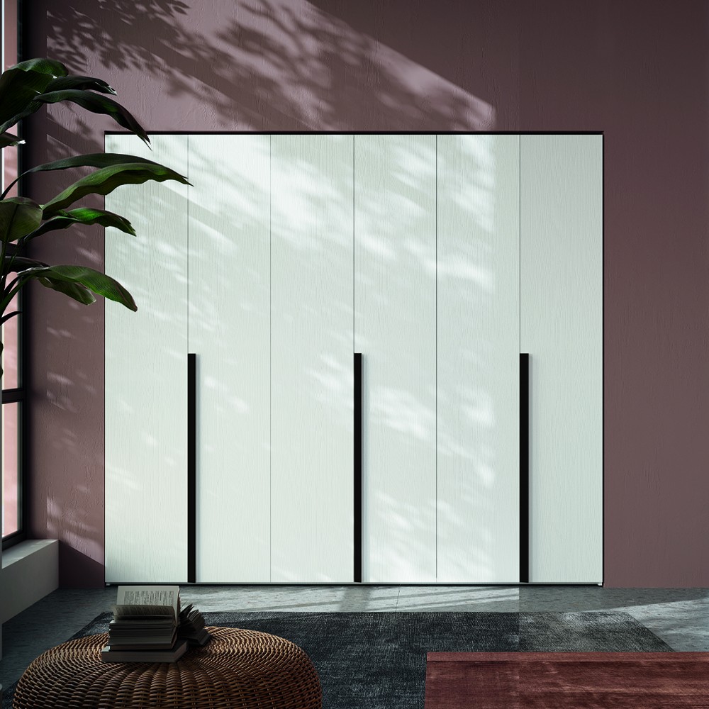 Armadio 6 ante battenti bianco portland e maniglie nero opaco Coco 276x60,3x250h