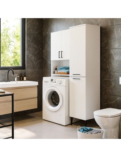 Mobile Multiuso Singa Bianco con Cesto Porta Biancheria e Ripiani – 180 cm
