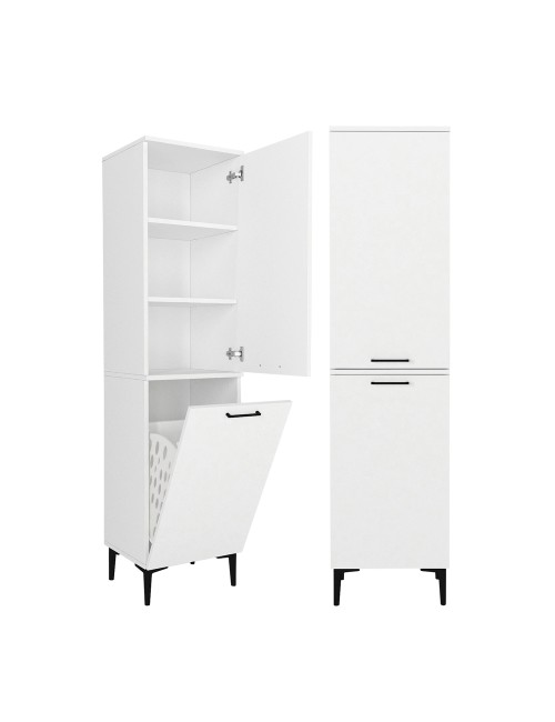 Mobile Multiuso Singa Bianco con Cesto Porta Biancheria e Ripiani – 180 cm