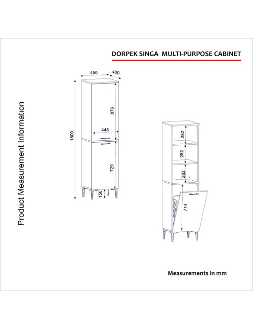 Mobile Multiuso Singa Bianco con Cesto Porta Biancheria e Ripiani – 180 cm