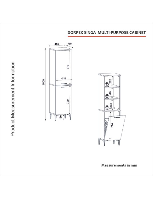 Mobile Multiuso Singa Bianco con Cesto Porta Biancheria e Ripiani – 180 cm
