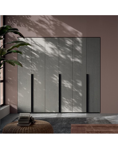 Armadio 6 ante battenti cemento e maniglie nero opaco Coco 276x60,3x250h