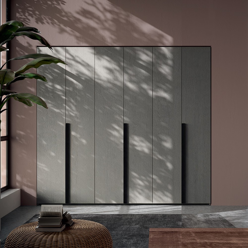 Armadio 6 ante battenti cemento e maniglie nero opaco Coco 276x60,3x250h