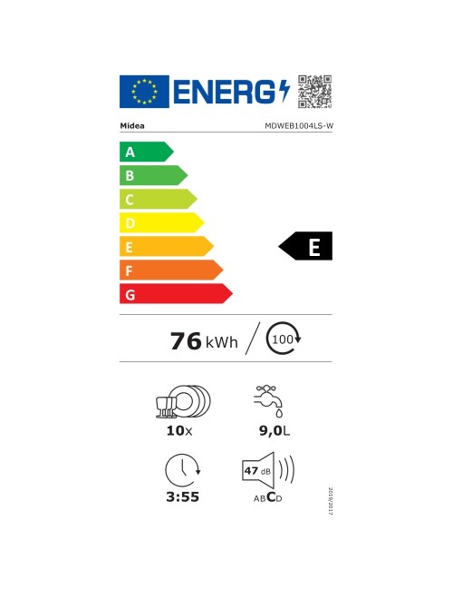 Lavastoviglie incasso Midea 45 cm. MDWEB1004LSW 8 programmi 10 coperti classe E