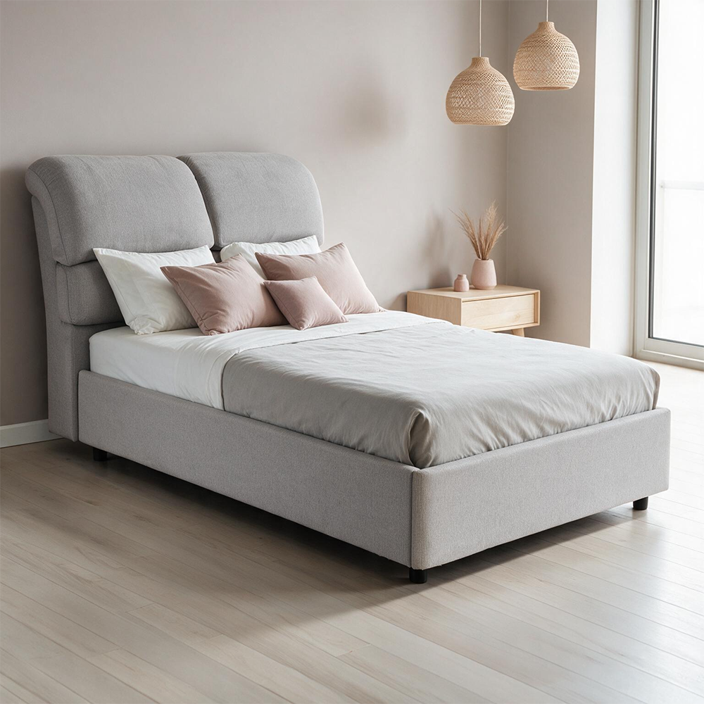 Letto una piazza e mezza contenitore Sofaback in tessuto Aragon grigio chiaro 138x222x120H