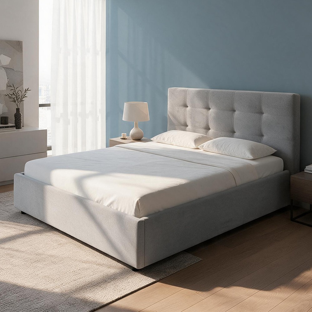 Letto una piazza e mezza con contenitore Ascoli 142x210x124H tessuto Enjoy colore grigio