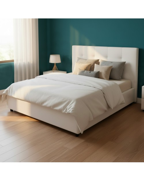 Letto Matrimoniale con contenitore Ascoli 180x208x127H ecopelle colore bianco