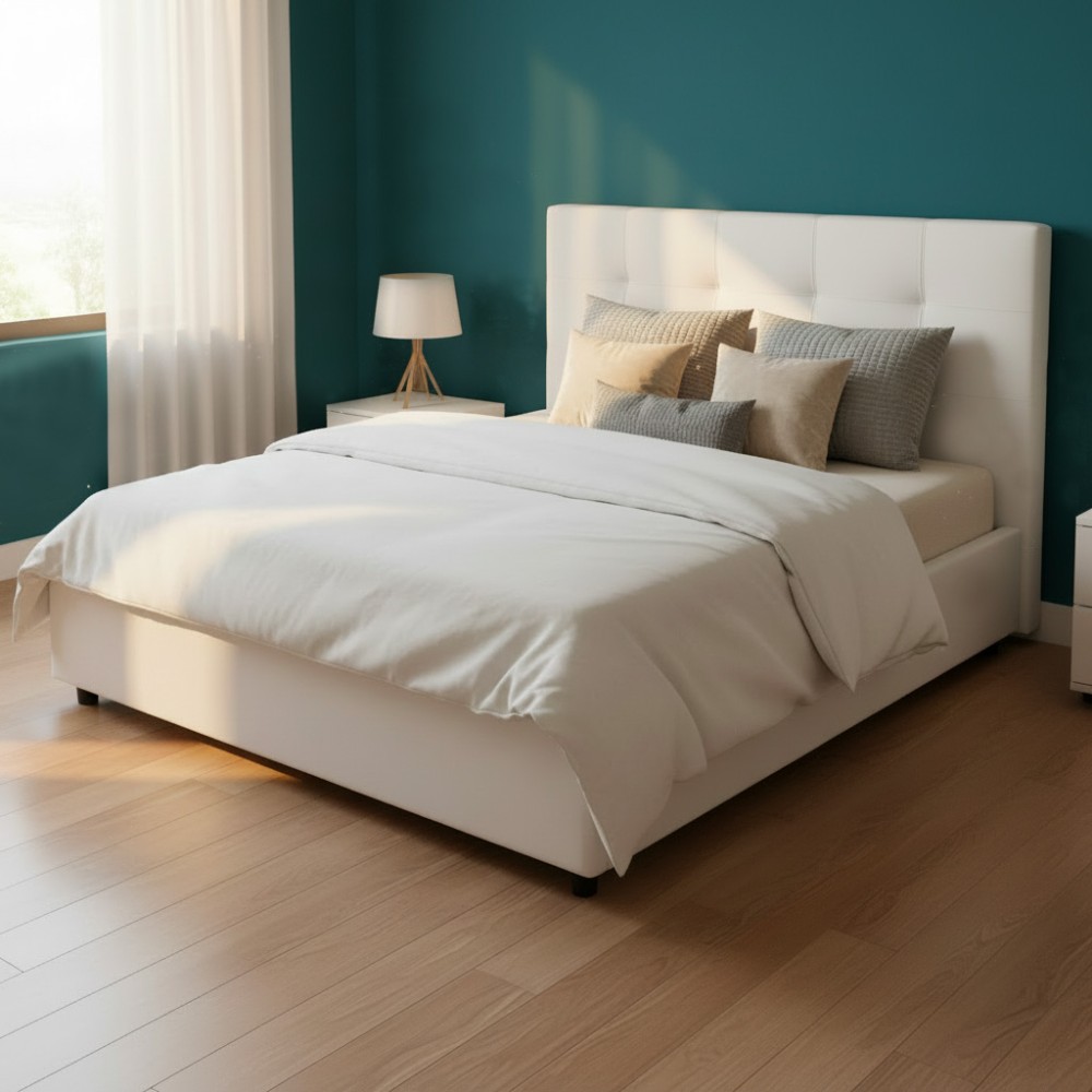 Letto Matrimoniale con contenitore Ascoli 182x210x124H ecopelle colore bianco