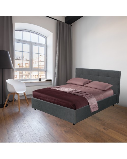 Letto Matrimoniale contenitore Ascoli 180x208x127H tessuto colore ash grigio