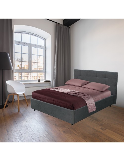 Letto Matrimoniale Contenitore Ascoli 182x210x124H Tessuto Ash Grigio
