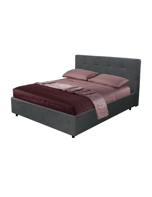 Letto Matrimoniale Contenitore Ascoli 182x210x124H Tessuto Ash Grigio