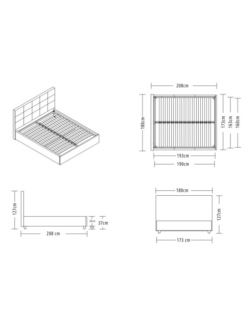 Letto Matrimoniale Contenitore Ascoli 182x210x124H Tessuto Ash Grigio