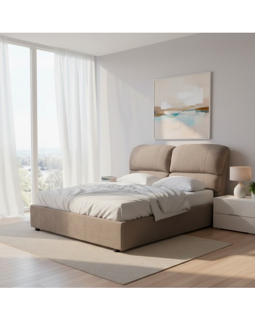 Letto matrimoniale contenitore Sofaback in tessuto tortora 174x222x124H