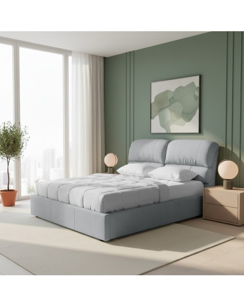 Letto matrimoniale contenitore Sofaback in tessuto grigio chiaro 174x222x124H