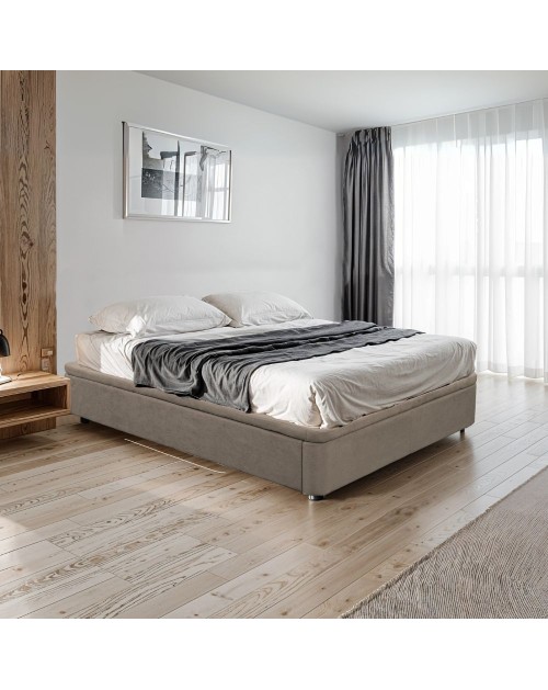 Letto matrimoniale Sommier con contenitore in tessuto taupe 162x192x39H – Praticità compatta