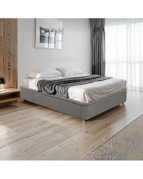 Letto matrimoniale Sommier con contenitore in tessuto grigio 162x192x39H – Praticità compatta