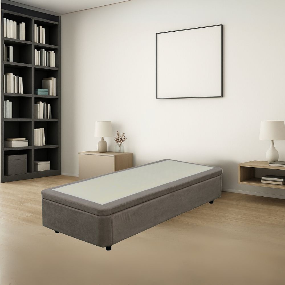Letto singolo Sommier con contenitore in tessuto taupe 82x192x39H – Praticità compatta