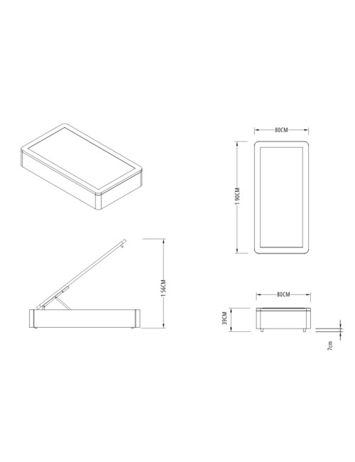 Letto singolo Sommier con contenitore in tessuto grigio 82x192x39H – Praticità compatta