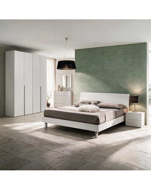 Camera da Letto Completa Urano con Armadio 4 Ante – Bianco Larice