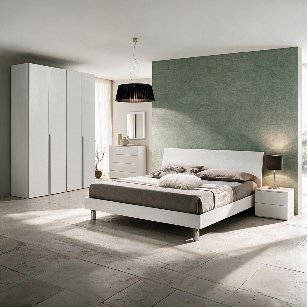 Camera da Letto Completa Urano con Armadio 4 Ante – Bianco Larice