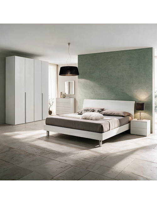 Camera da Letto Completa Urano con Armadio 4 Ante – Bianco Larice