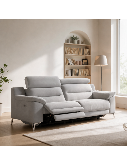 Divano Egeo 3 Posti con 2 Recliner Elettrici in Tessuto Grigio 214x97x96 – Comfort e Design Moderno