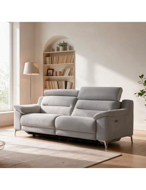 Divano Egeo 3 Posti con 2 Recliner Elettrici in Tessuto Grigio 214x97x96 – Comfort e Design Moderno