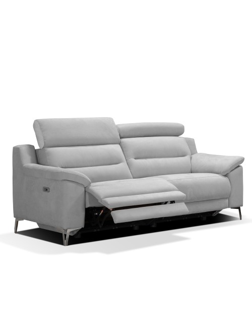 Divano Egeo 3 Posti con 2 Recliner Elettrici in Tessuto Grigio 214x97x96 – Comfort e Design Moderno