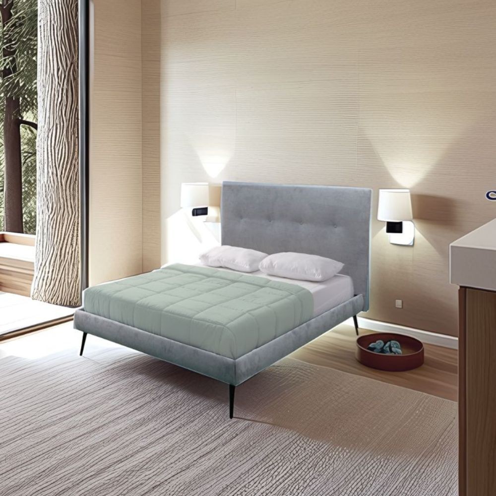 Letto una piazza e mezza con rete inclusa Stiletto tessuto grigio chiaro