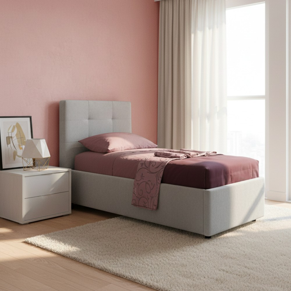Letto singolo con contenitore Ascoli 100x208x127H tessuto Enjoy grigio