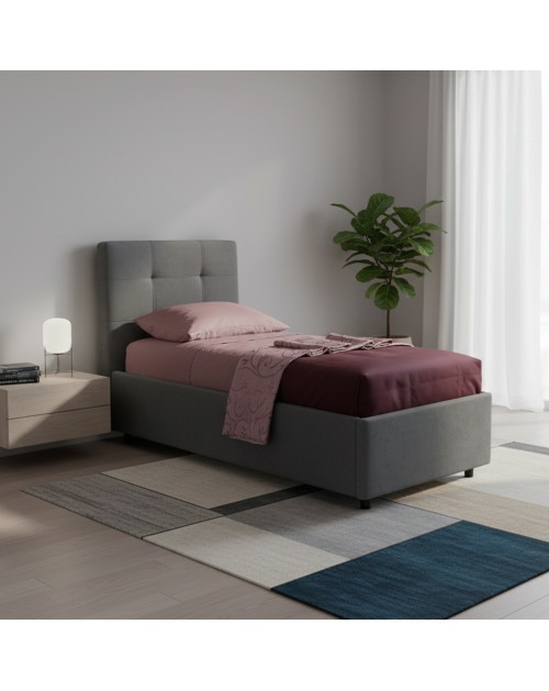 Letto singolo con contenitore Ascoli 100x208x127H tessuto colore ash grigio