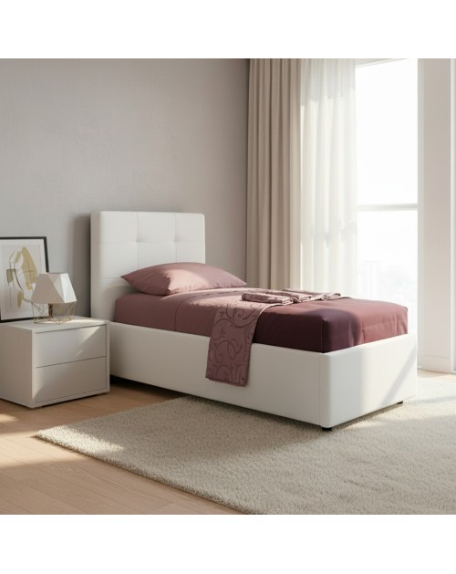 Letto singolo con contenitore Ascoli 100x208x127H ecopelle colore bianco