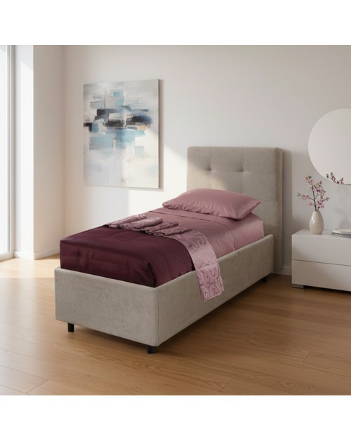 Letto singolo con contenitore Ascoli 100x208x127H tessuto Enjoy tortora