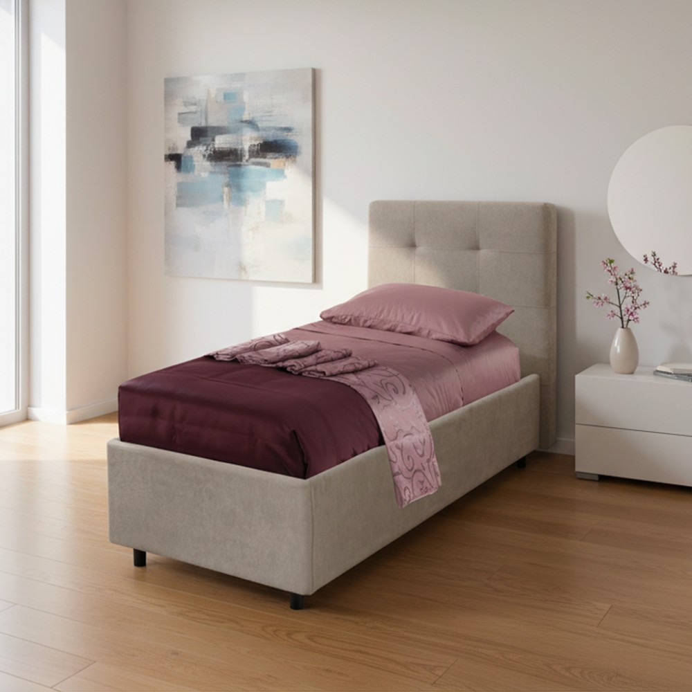 Letto singolo con contenitore Ascoli 80x190 tessuto Enjoy tortora