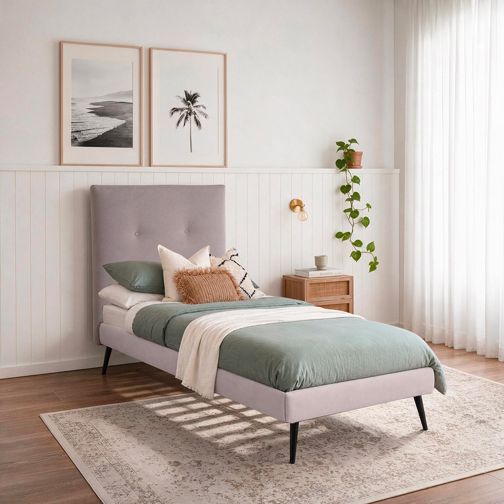 Letto singolo con rete inclusa Stiletto tessuto Enjoy grigio chiaro