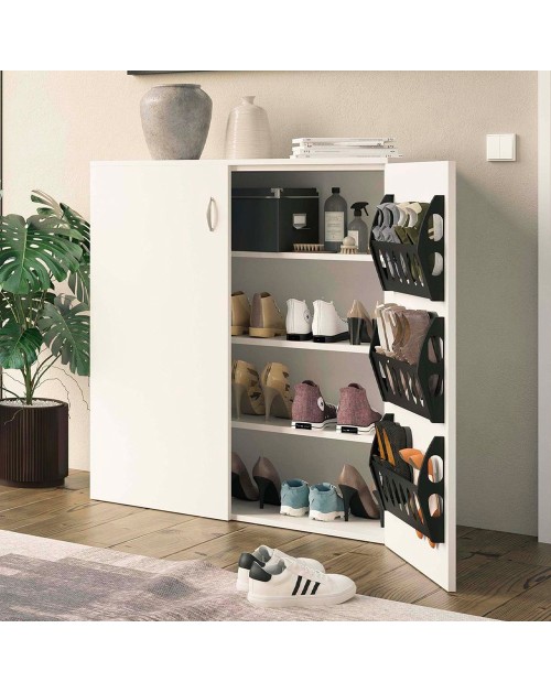 Scarpiera Duo 2 Ante Battenti Bianco Made in Italy – 3 Cestelli Interni e Ripiani per 12 Paia