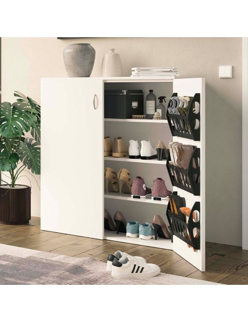 Scarpiera Duo 2 Ante Battenti Bianco Made in Italy – 3 Cestelli Interni e Ripiani per 12 Paia