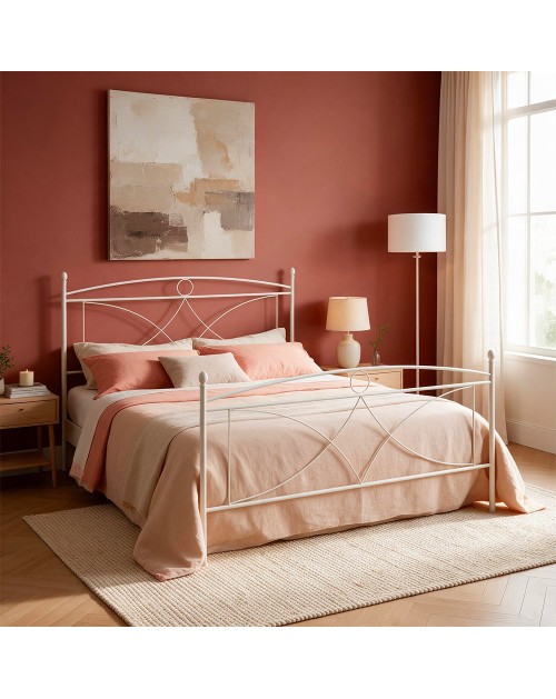 Letto Matrimoniale Alice in Ferro Battuto Bianco Opaco 160x190 cm