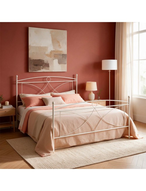 Letto Matrimoniale Alice in Ferro Battuto Bianco Opaco 160x190 cm