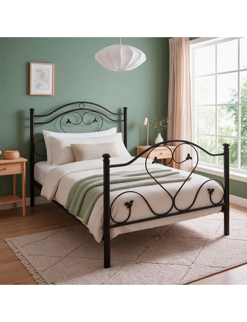 Letto una piazza e mezza in Ferro Battuto Cuore Nero Made in Italy