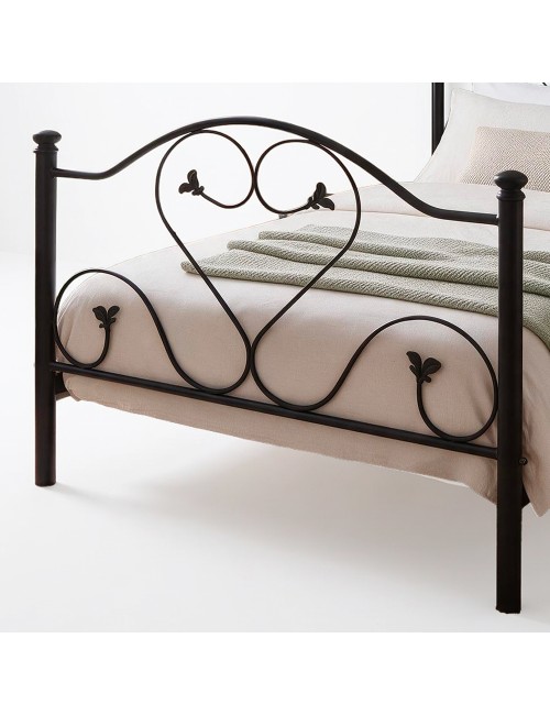 Letto una piazza e mezza in Ferro Battuto Cuore Nero Made in Italy