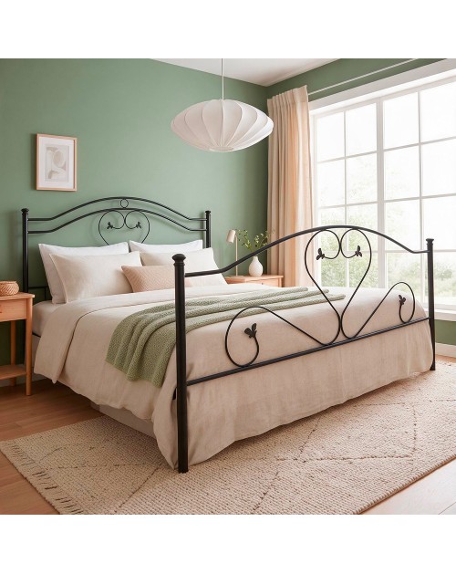 Letto Matrimoniale in Ferro Battuto Cuore Nero Made in Italy