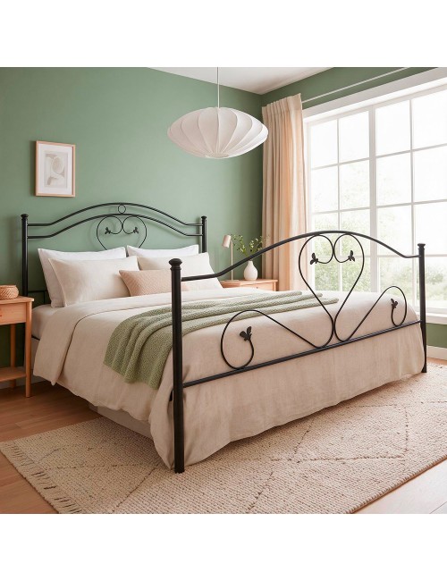 Letto Matrimoniale in Ferro Battuto Cuore Nero Made in Italy