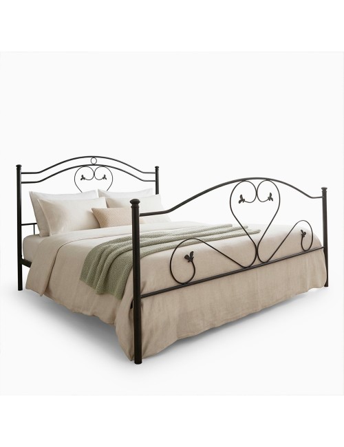 Letto Matrimoniale in Ferro Battuto Cuore Nero Made in Italy